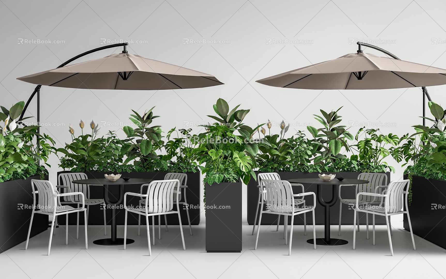 Outdoor coffee shop outdoor table and chair combination outdoor leisure chair coffee shop outside flowers and plants flower box model