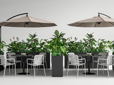 Outdoor coffee shop outdoor table and chair combination outdoor leisure chair coffee shop outside flowers and plants flower box model