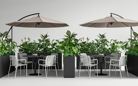 Outdoor coffee shop outdoor table and chair combination outdoor leisure chair coffee shop outside flowers and plants flower box 3d model