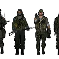 Group of Military Action Figures in Camouflage Uniforms With Weapons And Tactical Gear