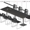 Modern Black Dining Table With Six Chairs Metal Legs And Hanging Pendant Light