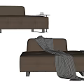 Modern Brown Sectional Sofa With Plaid Blanket Side Table And Cup 3d model