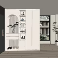 Entryway Hallway with White Cabinets Arched Design Open Shelves and Shoe Storage