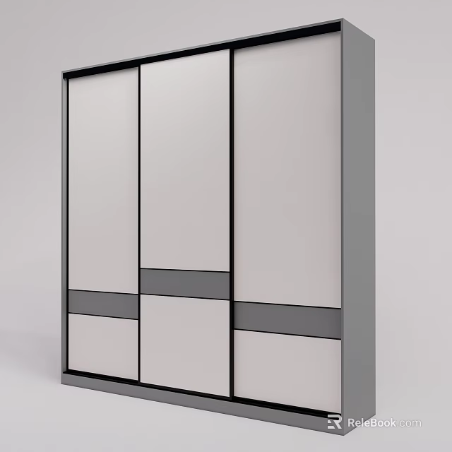 Modern Sliding Door Wardrobe With Gray And White Geometric Panel Design 3d model 