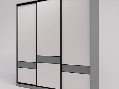 Modern Sliding Door Wardrobe With Gray And White Geometric Panel Design 3d model