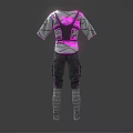 Futuristic Tactical Outfit With Glowing Pink Accents Straps Pocketed Pants And Patterned Socks