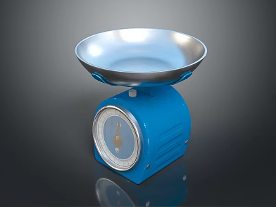 Blue Kitchen Scale With Silver Tray And Round Dial For Home Weighing Use 3d model