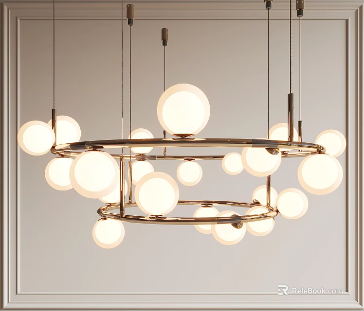 Modern Elegant Chandelier With Spherical Bulbs And Metal Ring Design For Interior Lighting 3d model 
