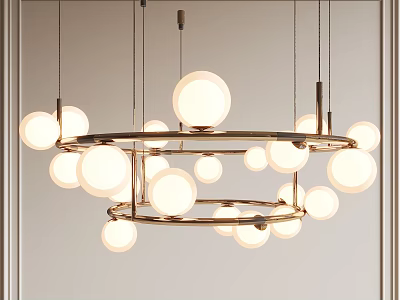 Modern Elegant Chandelier With Spherical Bulbs And Metal Ring Design For Interior Lighting 3d model