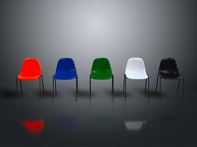 Modern Various Colored Chairs With Metal Legs On Grey Reflective Floor 3d model