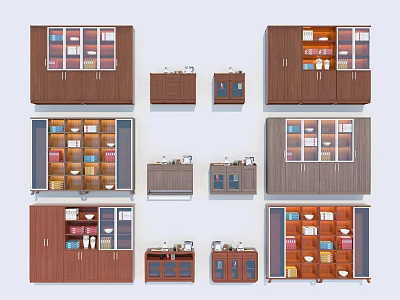 Stylish Wooden Bookcases With Glass Doors And Storage Shelves In Various Designs 3d model