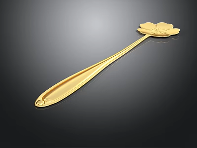 Golden Flower Shaped Spoon A Decorative And Practical Household Item For Daily Life 3d model