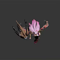 Elegant Eastern Game Movie Character with Pink Long Hair Flowing Dress and Mythical Creature Companion
