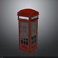 Classic Red Telephone Booth Design With Glass Windows And White Frame
