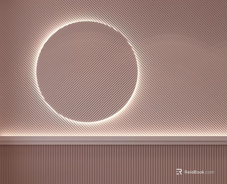 Modern Round Illuminated Wall Decor On Striped Brown Wall With Light Edge 3d model 
