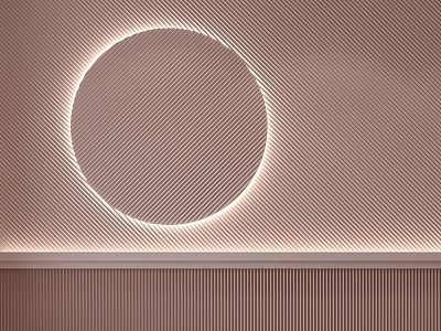 Modern Round Illuminated Wall Decor On Striped Brown Wall With Light Edge 3d model