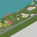 Waterfront Landscape Design With Green Spaces Walking Paths Circular Lawns And Water Features