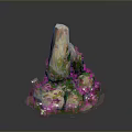 Natural Stone Decorative Landscape With Moss Covered Rocks Green Grass And Small White Flowers