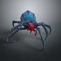 Realistic Reptile 3D Model With Blue Red Body And Long Legs On Grey Background