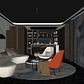 Modern Wine Cellar Interior With Round Sofa Accent Chairs Area Rug And Wine Racks