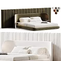 Modern Upholstered Double Bed With Green White Striped Headboard And Soft Pillows