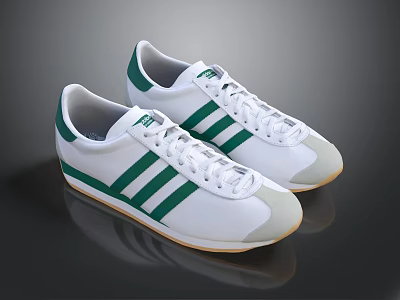 White And Green Striped Sports Shoes With Light Colored Soles And Classic Design 3d model