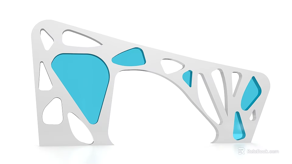 Modern Event Entrance Design with White Frame and Blue Geometric Hollowed-out Patterns 3d model 