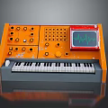 Vintage Orange Electronic Keyboard With Knobs Buttons And Waveform 3d model