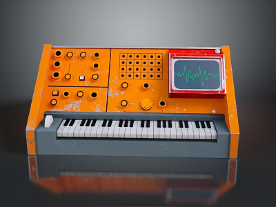 Vintage Orange Electronic Keyboard With Knobs Buttons And Waveform 3d model