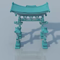 Modern Blue Hinged Door With Traditional Roof And Decorative Columns