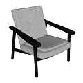Modern Leisure Chair With Light Upholstered Seat And Black Wooden Armrests