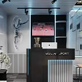 Stylish Sports Store Interior With Athlete Mural Trophy Counter TV Screen And Racket
