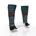 Dark Blue Fabric Leg Guards With Brown Leather Straps And Adjustable Buckles