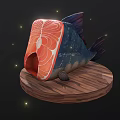 Sliced Blue And Red Fish On Wooden Base With Glowing Light Spots