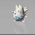 3D Cartoon Creature Character With Spiky White Body Blue Red Patterns And Small Black Eyes