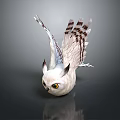 White Owl Sculpture With Spread Wings Black Patterns And Yellow Eyes On Dark Background