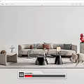 Modern Light Gray Sofa Coffee Table Set With Pillows Rug Red Sculpture And Elephant Figurine