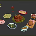 Roast Chicken Dish Served With Brussels Sprouts Sauce Dessert And Wine Glass On Table