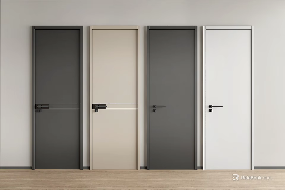 Modern Minimalist Flush Doors with Sleek Design and Multiple Colors for Home Use 3d model 