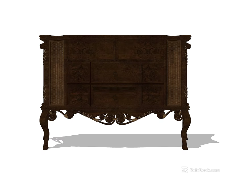 Classic Wooden Entryway Cabinet Sideboard With Carved Details Curved Legs And Storage Drawers 3d model 