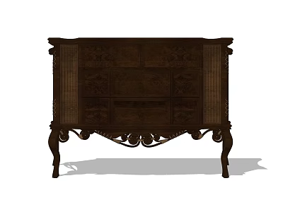 Classic Wooden Entryway Cabinet Sideboard With Carved Details Curved Legs And Storage Drawers 3d model