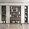Modern Bookcase Interior Design With Wooden Shelves Organized Books And Decorative Items