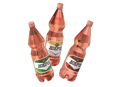 Three Refreshing Beverage Bottles With Brand Labels And Transparent Pink Design 3d model