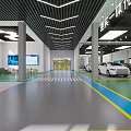 Modern Car Dealership Showroom With Multiple Cars Display Screens And Tables Chairs