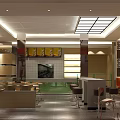 Modern Restaurant Interior With Dining Tables Chairs Lighting And Wall Decor