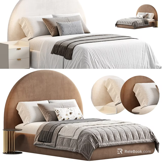 Cozy Kids Bed With Curved Upholstered Headboard Soft Bedding And Decorative Pillows 3d model 