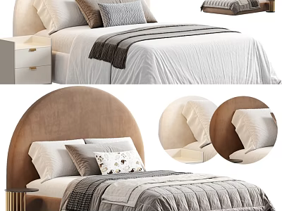 Cozy Kids Bed With Curved Upholstered Headboard Soft Bedding And Decorative Pillows 3d model