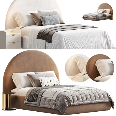 Cozy Kids Bed With Curved Upholstered Headboard Soft Bedding And Decorative Pillows 3d model