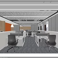 Modern Public Office Space Interior Design With Desks Chairs Sofa And Bookshelves