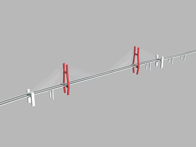 Modern Cable Stayed Bridge With Red Towers And White Deck Architectural Design 3d model